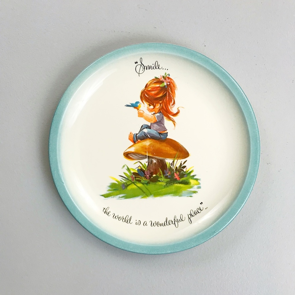VTG 1972 GIGI Collector's Plate 10" Redhead On Mushroom Cottagecore Cute Kawaii